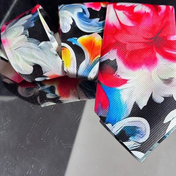 Baroque Floral Tie Retro Designer Menswear Tie Necktie Black Pink Rococo - Picture 3 of 7